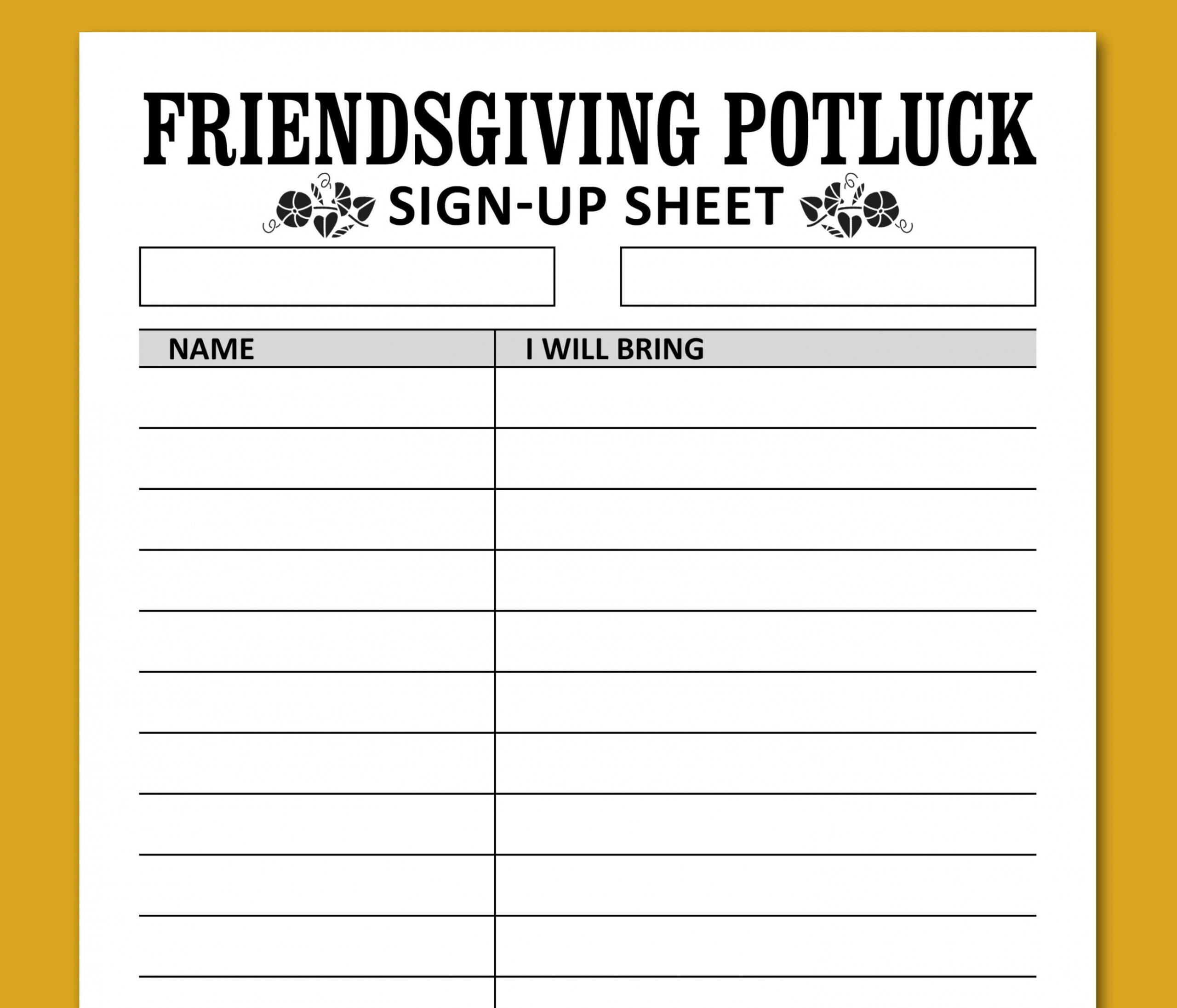 Thanksgiving Potluck Sign Up Sheet Printable Form - Etsy