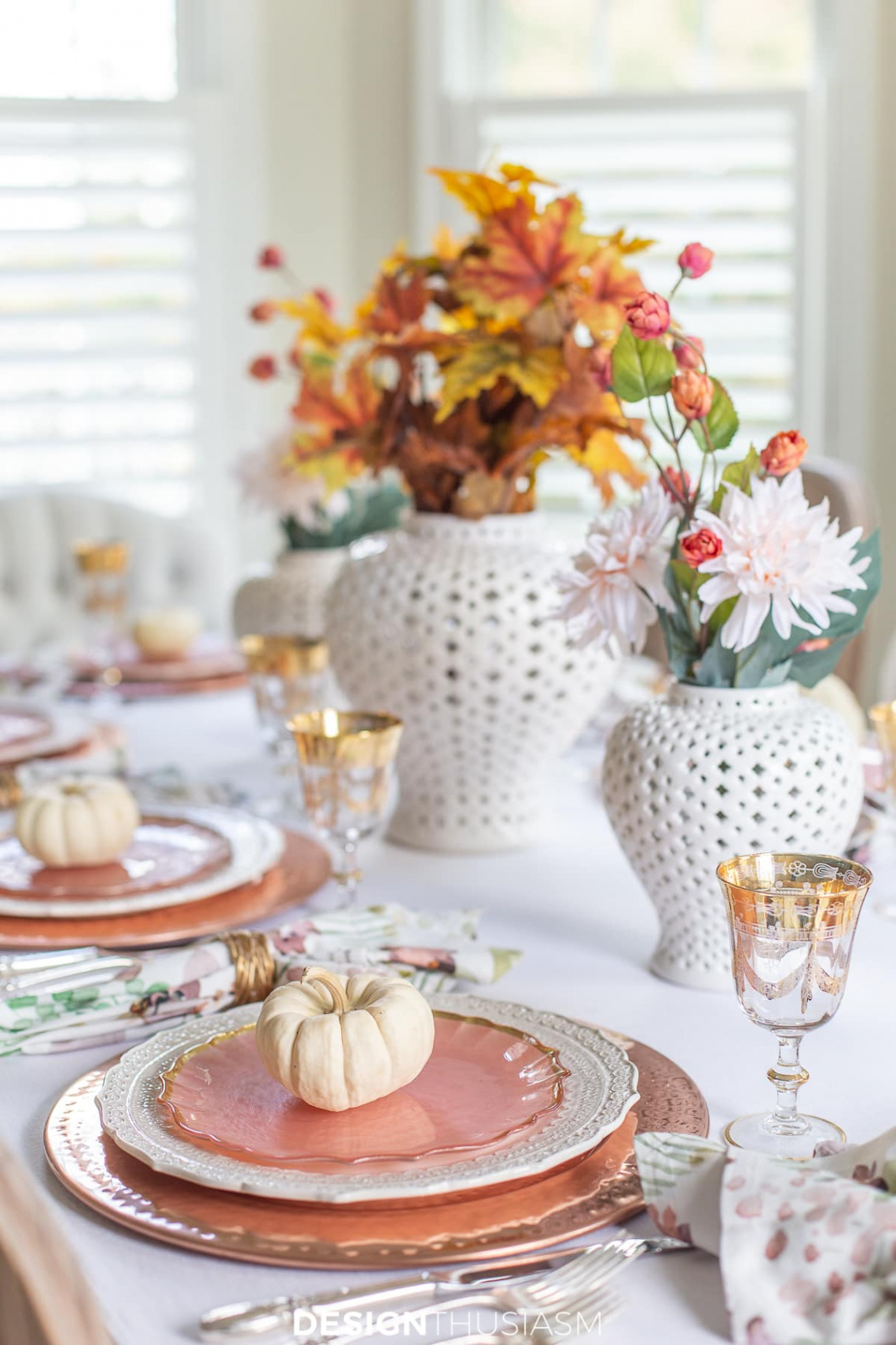 Thanksgiving Table Decor: Cheery Rose Gold Fall Tablescape