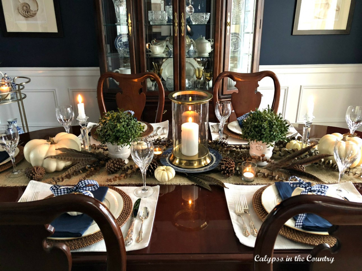 Thanksgiving Table Setting in a Navy Dining Room - Calypso in the