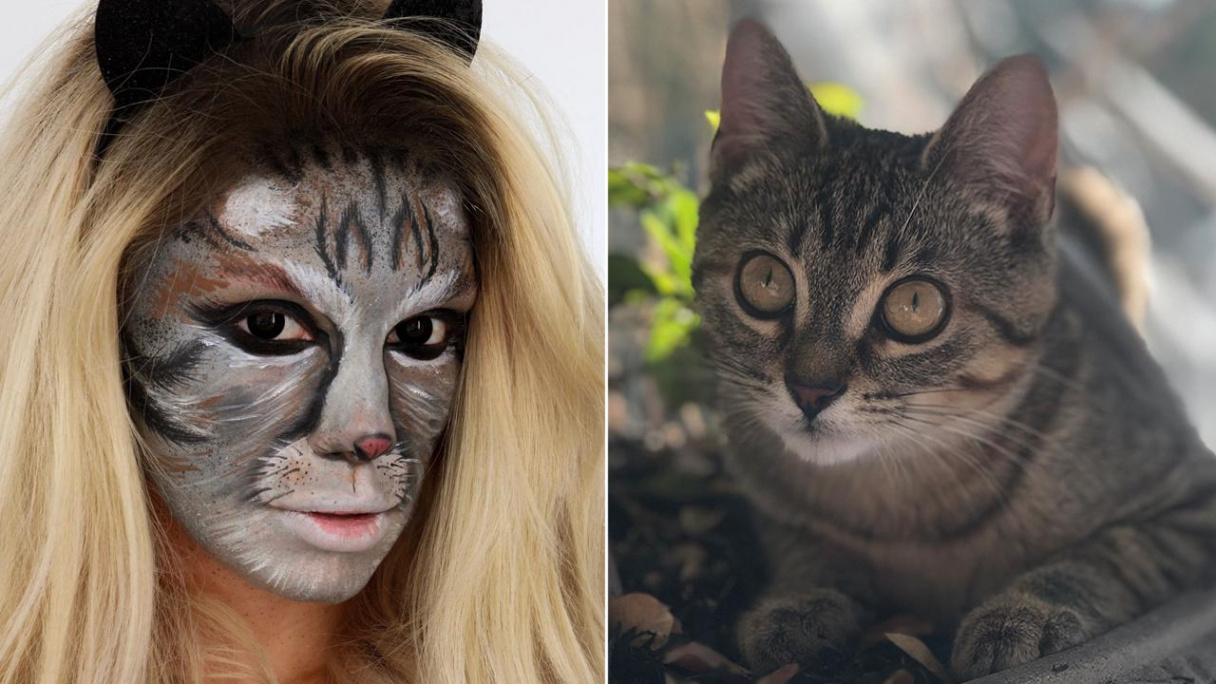 This makeup artist transformed herself into her own cat for Halloween