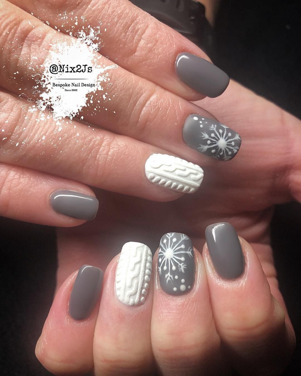 Winter nails. Grey nails. Cable knit nails. D nails