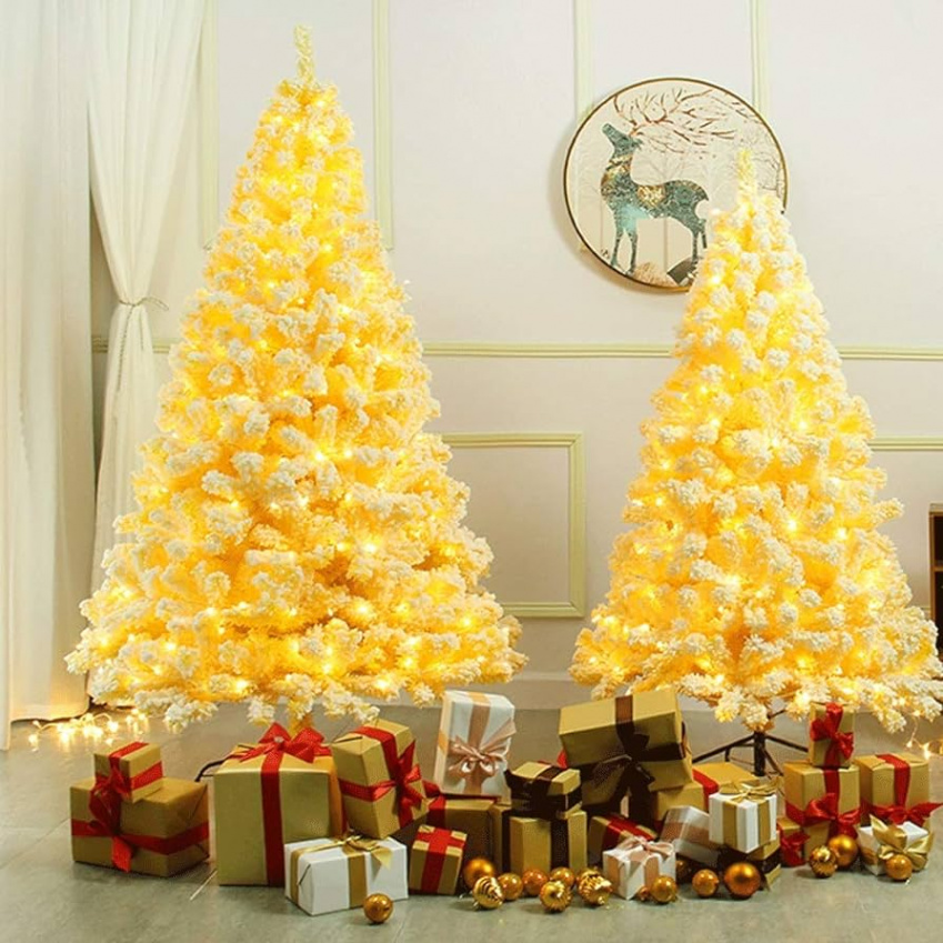 ZANZAN Artificial Christmas Tree Yellow Undecorated Christmas Tree,  Artificial Christmas Tree Naked Tree for Holiday, Party Decoration Flocked