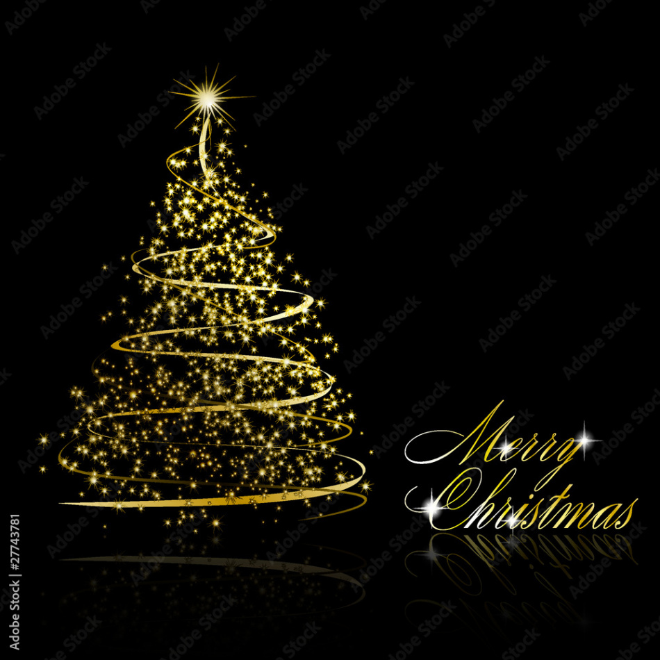 Abstract golden christmas tree on black background Stock