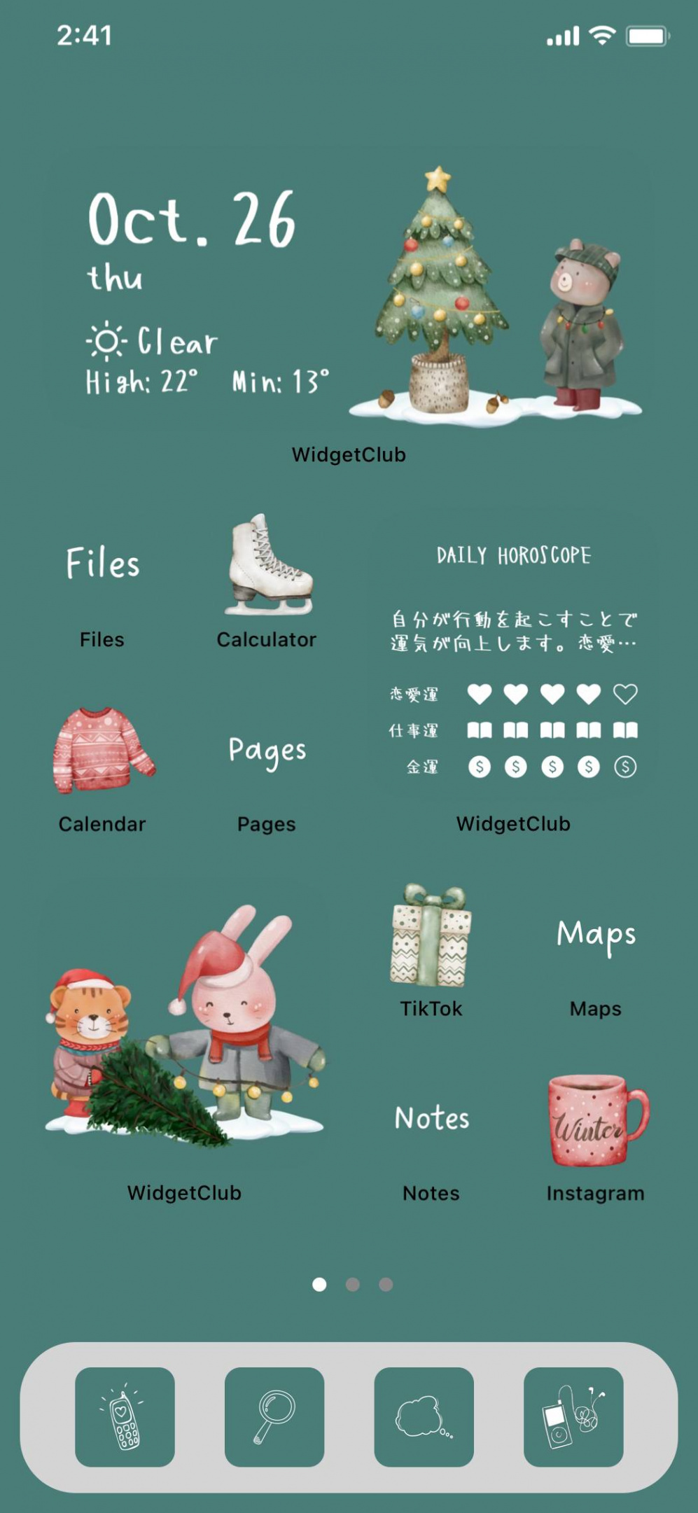 Aesthetic christmas × animals Home Screen Idea