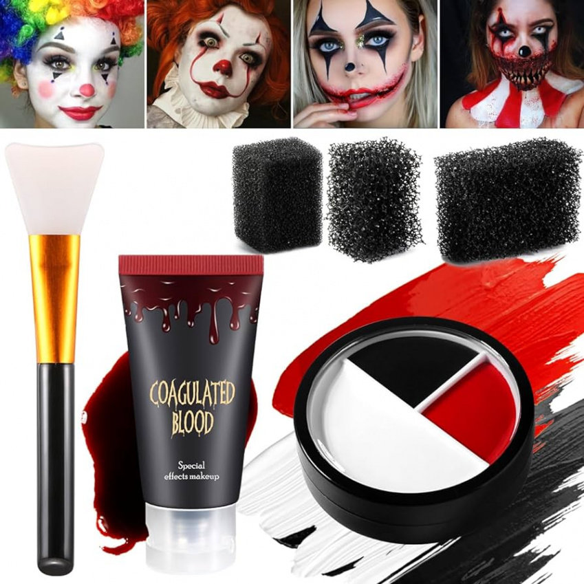 Afflano Clown Vampire Halloween Makeup Kit, White Black Red Face