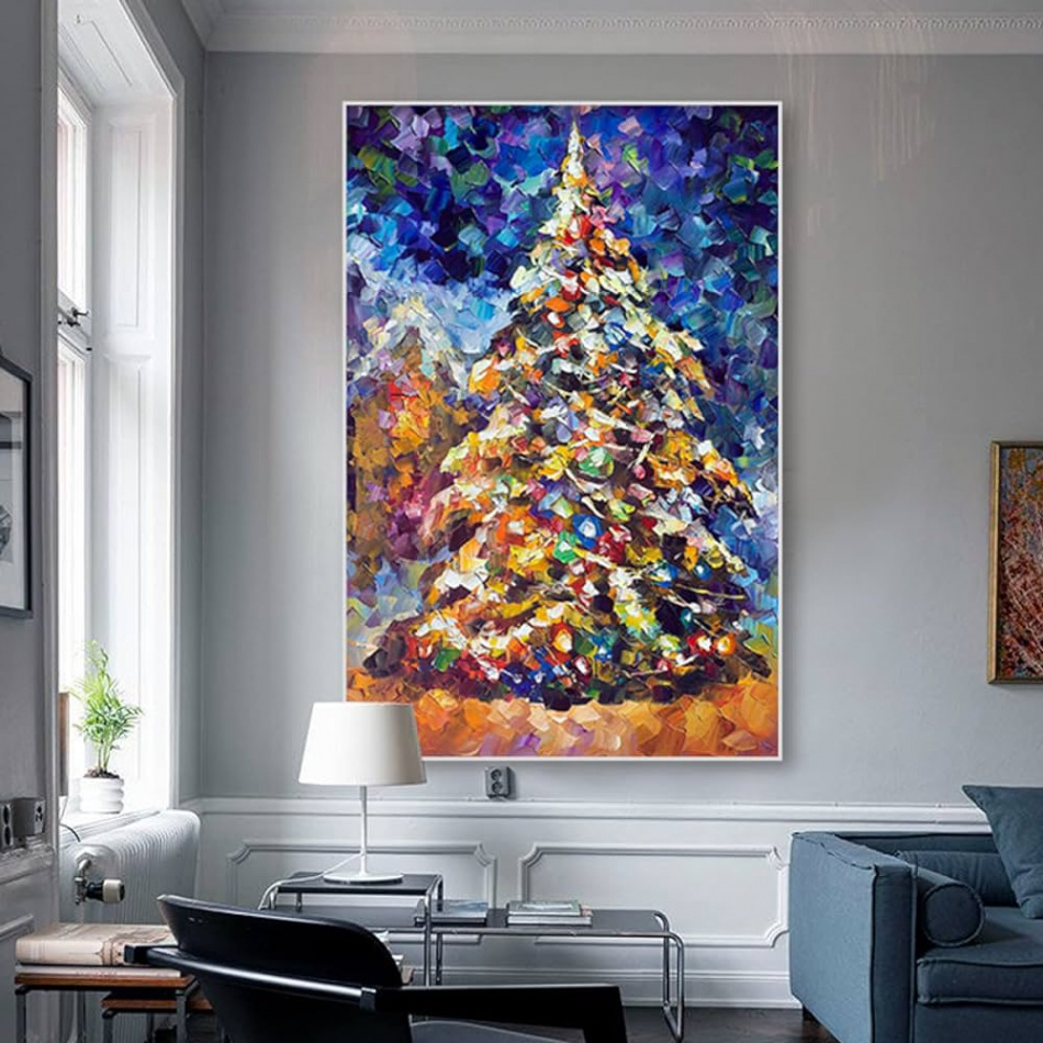 Art Textured Oil Painting - Abstract Christmas Tree Handpainted Large  Living Room Oil Painting Artwork Wall Poster - Modern Villa Office Sofa