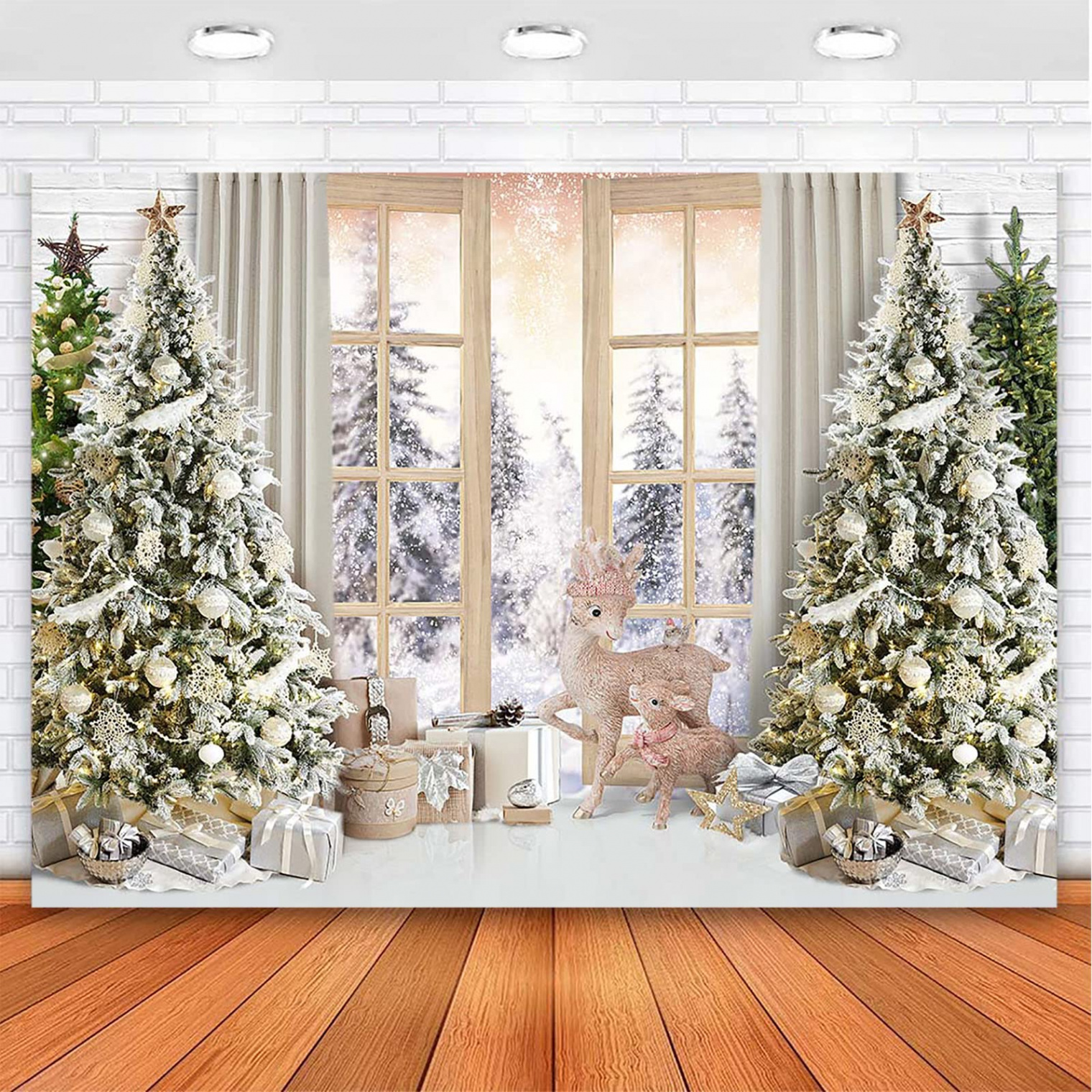 Avezano Christmas Background, Christmas Tree, Window, Snow Scene,  Photography, Background, Winter Holiday, Family Portrait, Children, Newborn