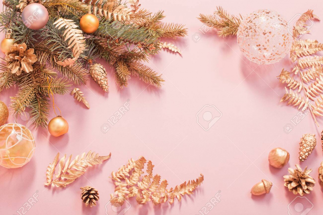 Beautiful Modern Christmas Background In Gold And Pink Colors