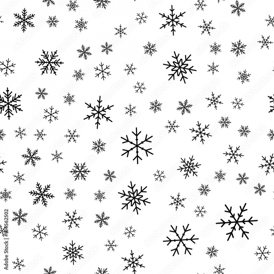 Black snowflakes seamless pattern on white Christmas background