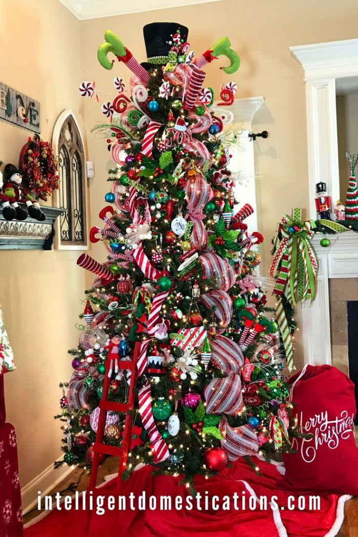 Bright Red & Green Elf Themed Christmas Tree  Christmas tree