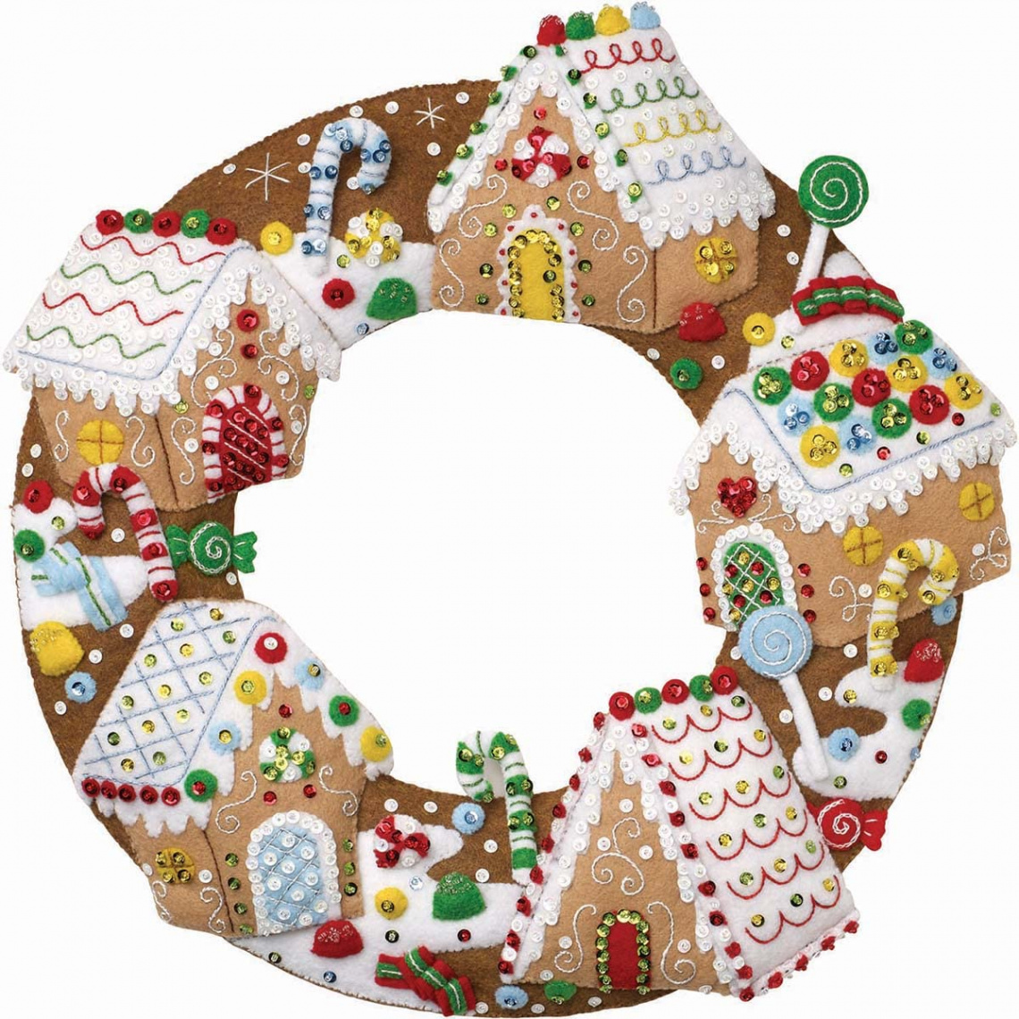 Bucilla E Felt Wreath Set Gingerbread Cotton Gingerbread