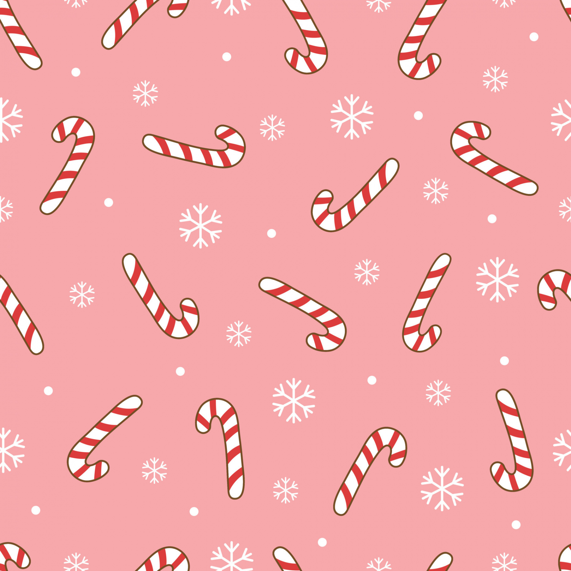 Candy cane with snowflakes christmas background seamless pattern