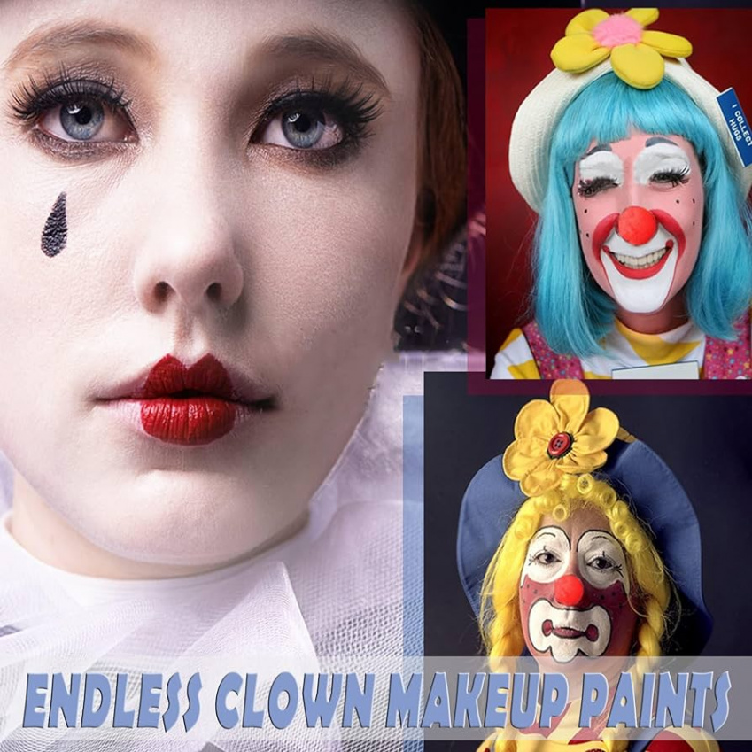 CCbeauty Face Paint Theaterschminke Weiß Schwarz Rot mit Clownsnase und  Makeup Pinsel, Gesichtfarben Set für Kinderfeste Halloween Karneval