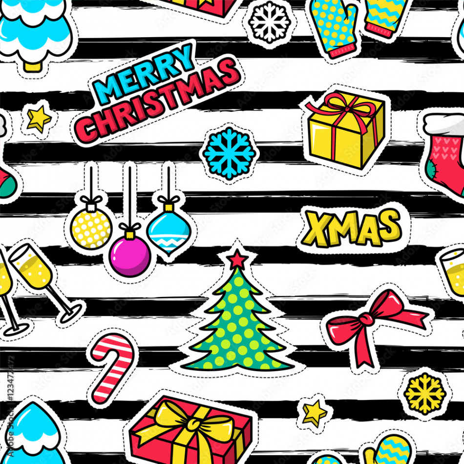 Christmas and New Year seamless vector striped pattern