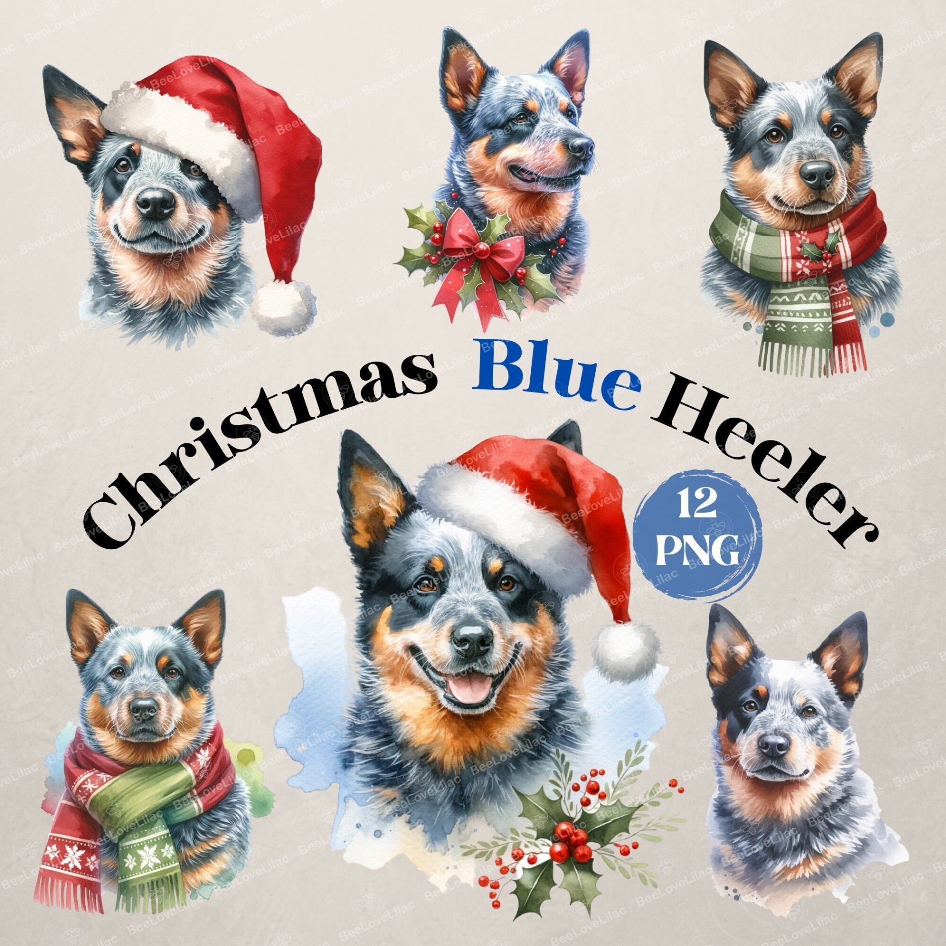 Christmas Australian Cattle Dog / Blue Heeler Sublimation Design