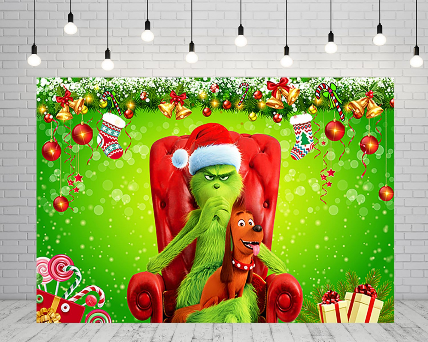 Christmas Backdrop for Grinch Christmas Theme Party Supplies xft Xmas  Photo Backgrounds Grinch and Dog Christmas Banner