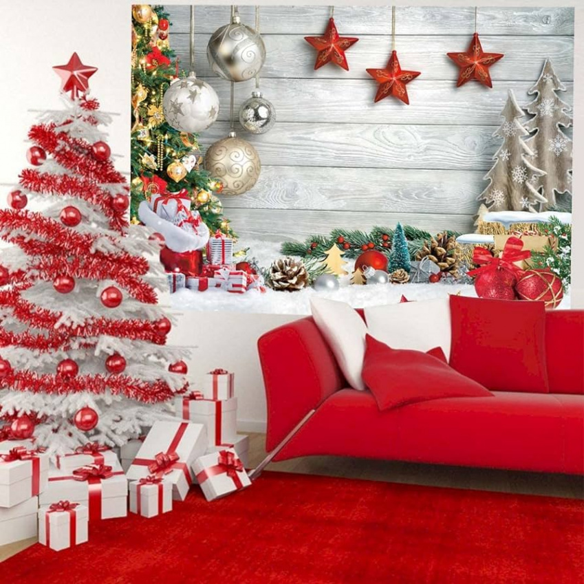 Christmas Backdrop for Photography Christmas Tree White Wooden Floor Winter  Snow Background Christmas Holiday Family Party Photo Decoration (xft)