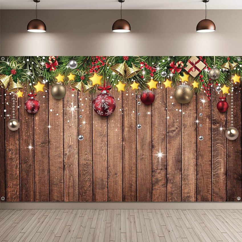 Christmas Background for Photography Fabric Wood Pattern Background Merry  Christmas Background Ornaments Pine Tree Photo Background New Year  Christmas