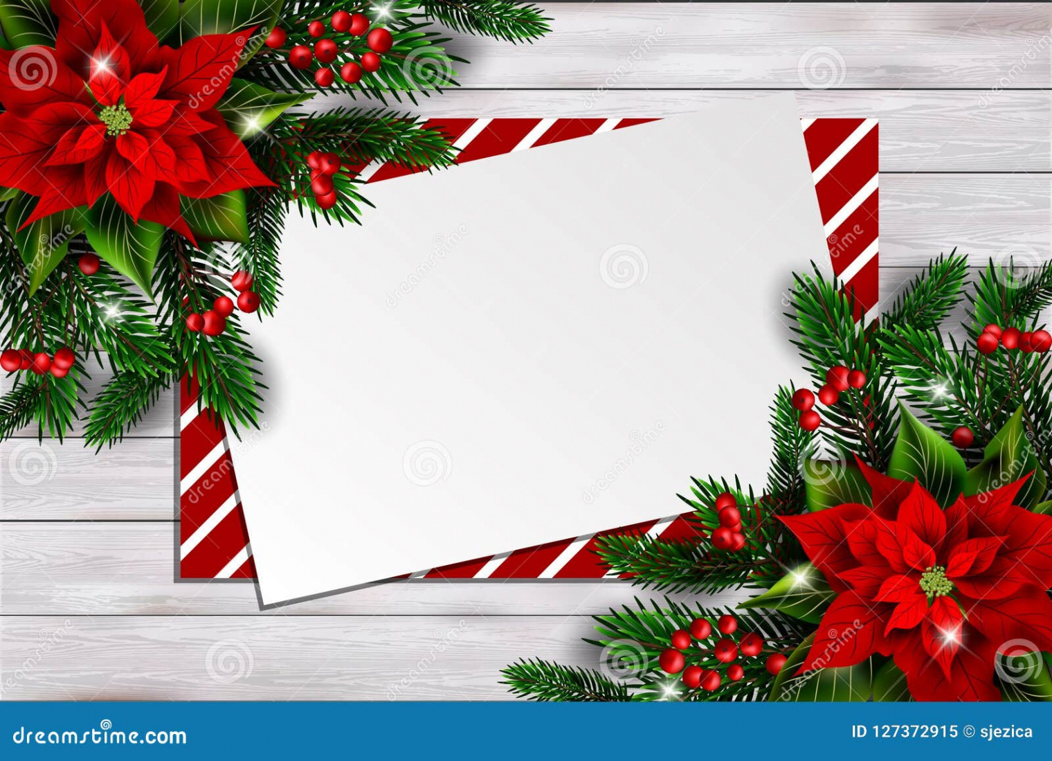 Christmas Background with Poinsettia and Empty Card Stock Vector