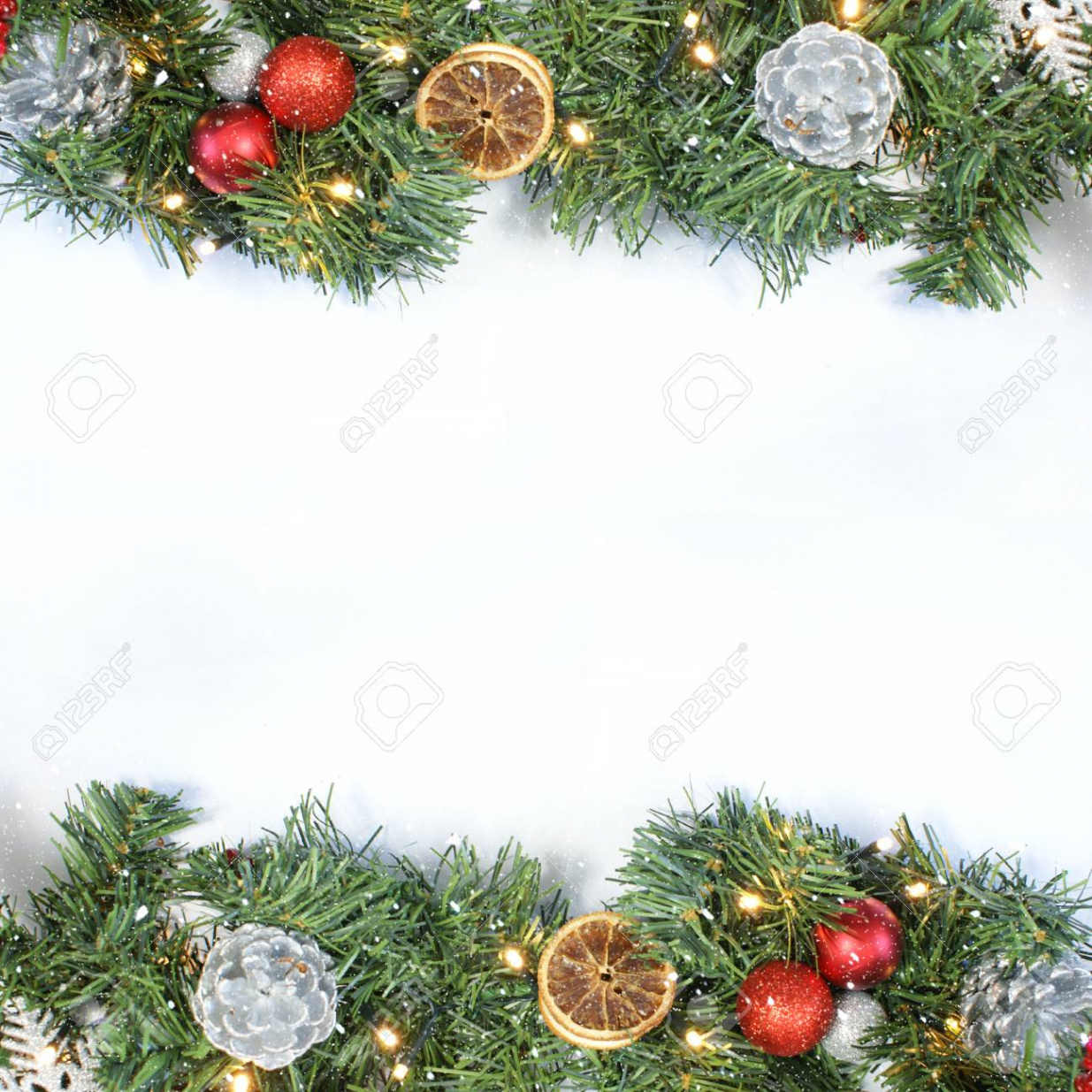 Christmas Background With Top View Of Wreath, Decorations And