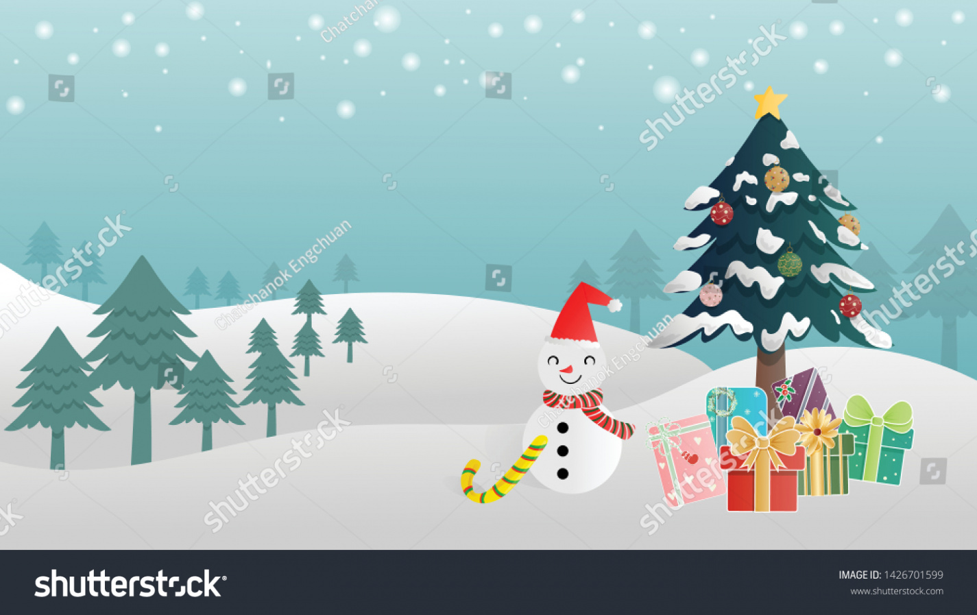 Christmas Cartoon Drawing Background Website Banner Stock Vector