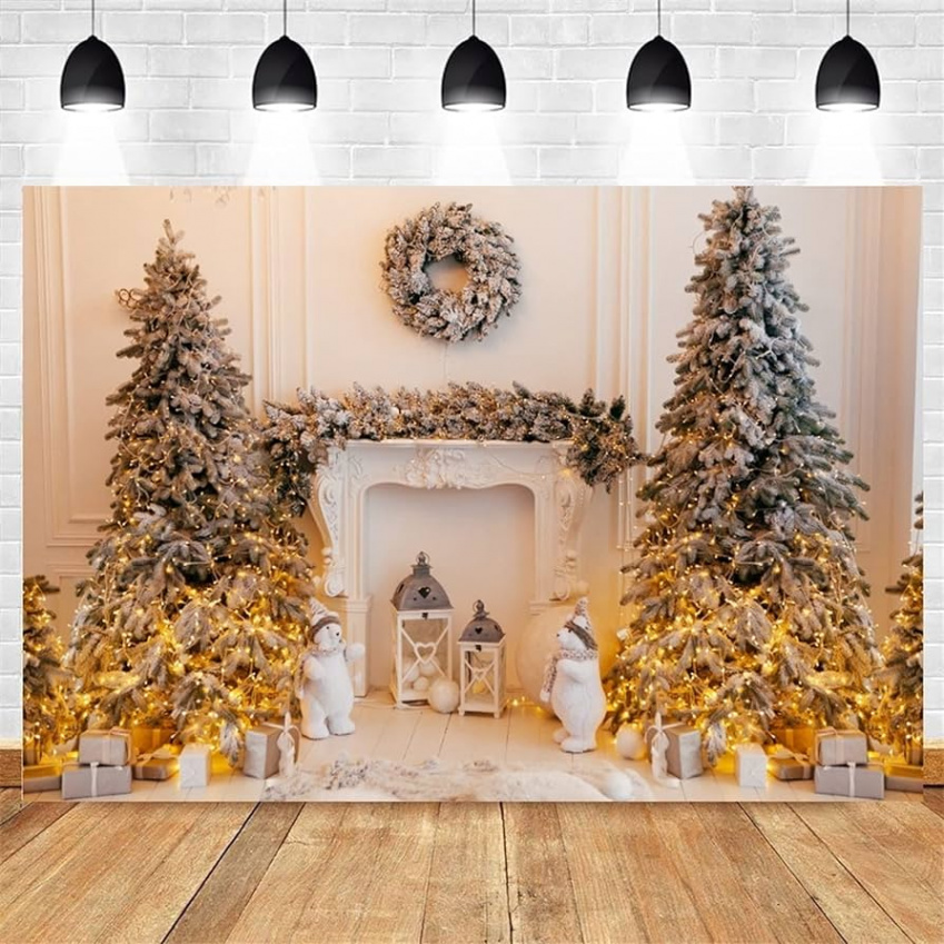 Christmas Fireplace Background Christmas Themes Photography Background  Vintage Photo Studio Props Party Banner Supplies (Colour: C, Size: Vinyl   x