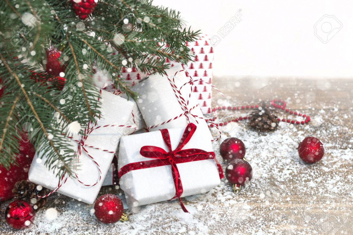 Christmas Holiday Background. Gifts Under Christmas Tree