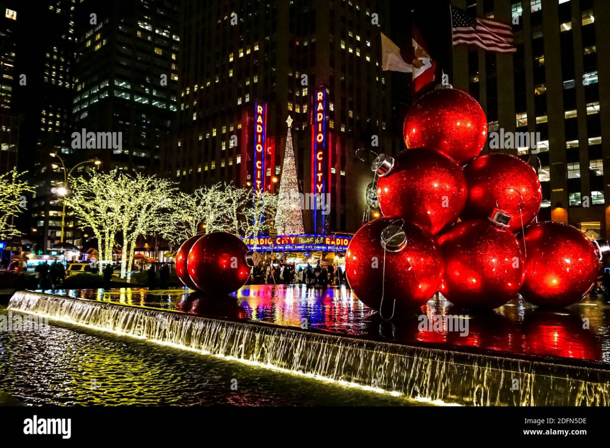 Christmas Holiday decorations in New York City with Radio City