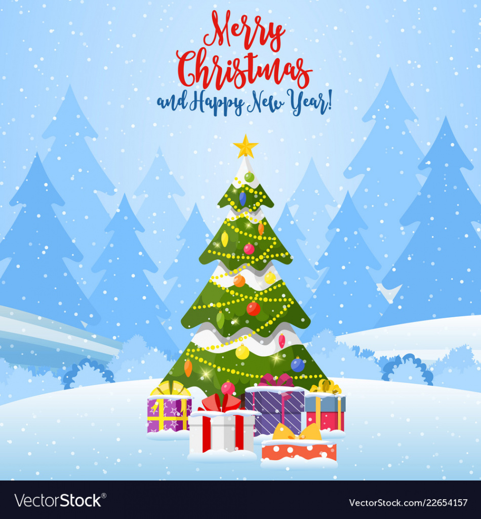 Christmas landscape background with snow and tree Vector Image