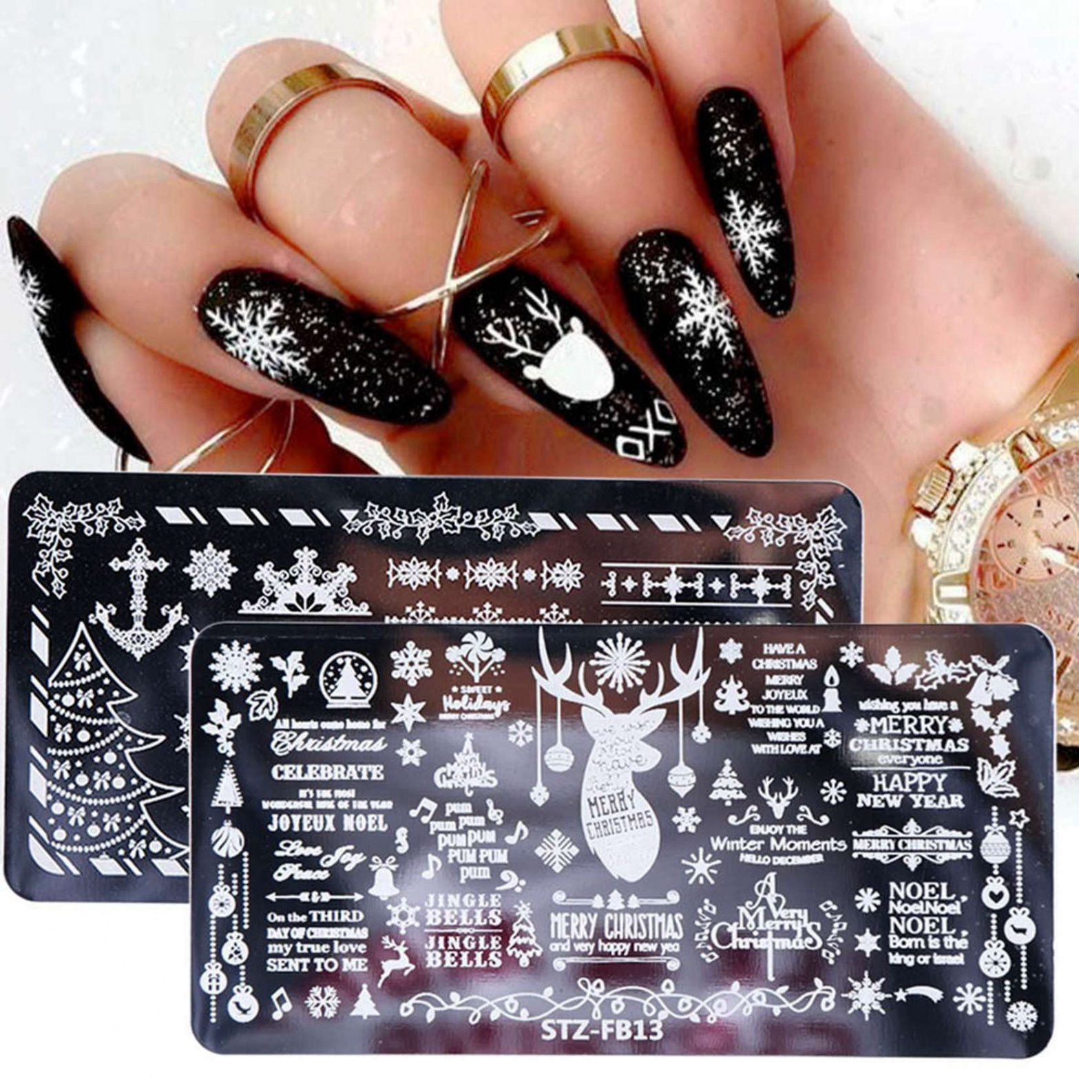 Christmas Nail Template Stencils Elk Christmas Tree Wreath Snowflake Noel  Nail Stamping Plate Xmas Nail Salon Tool Diy