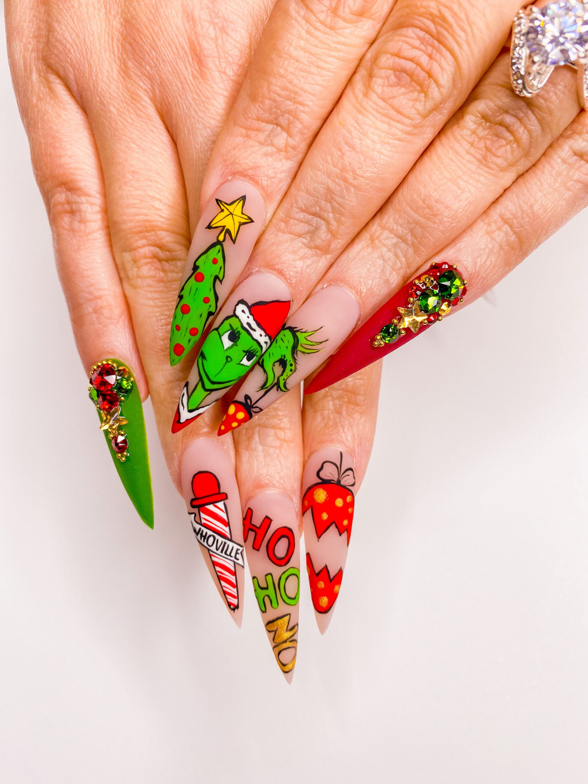 Christmas Nails Ideas, December Nails, Sweater Nails, Grinch Nails