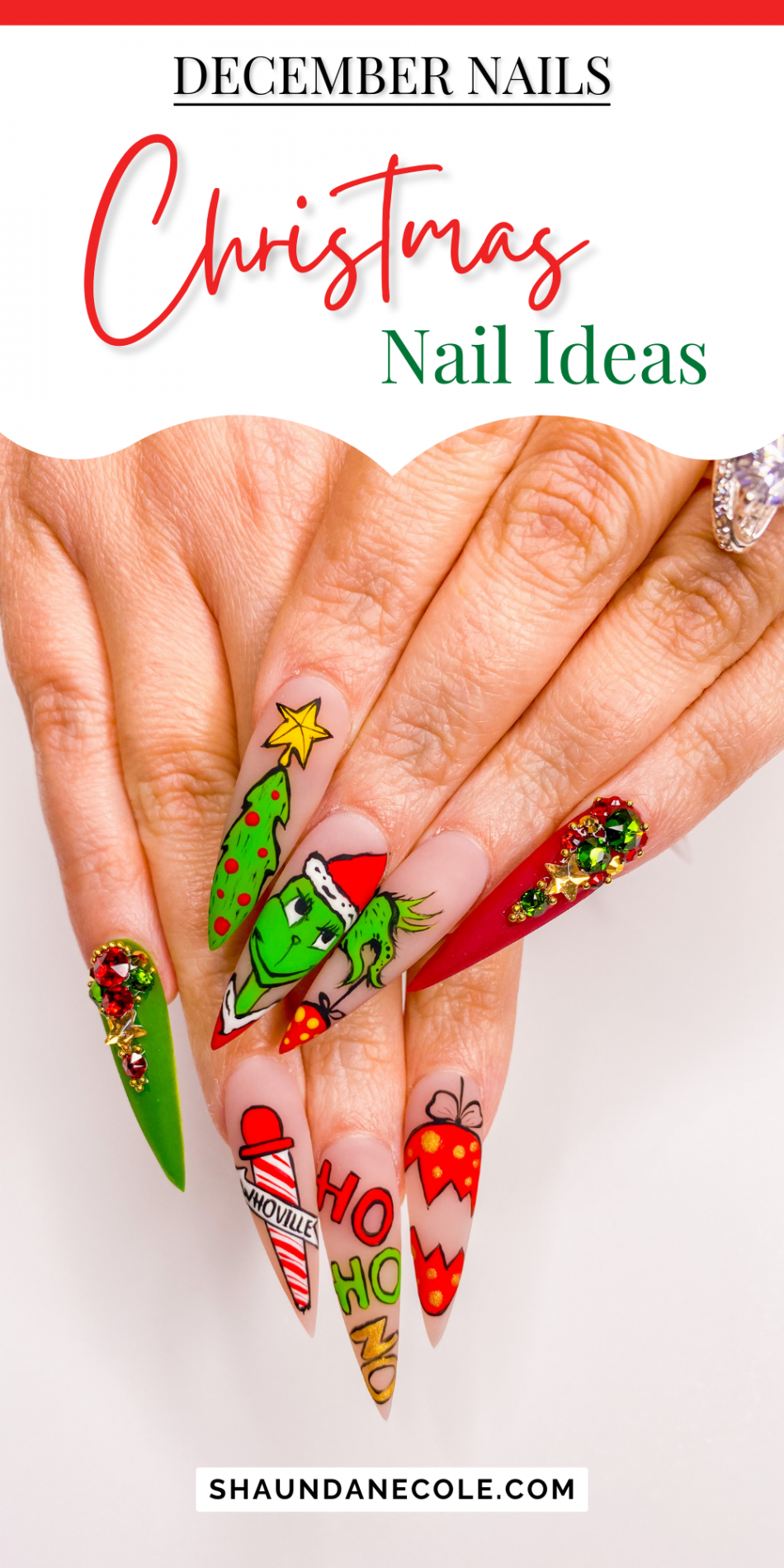 Christmas Nails Ideas, December Nails, Sweater Nails, Grinch Nails