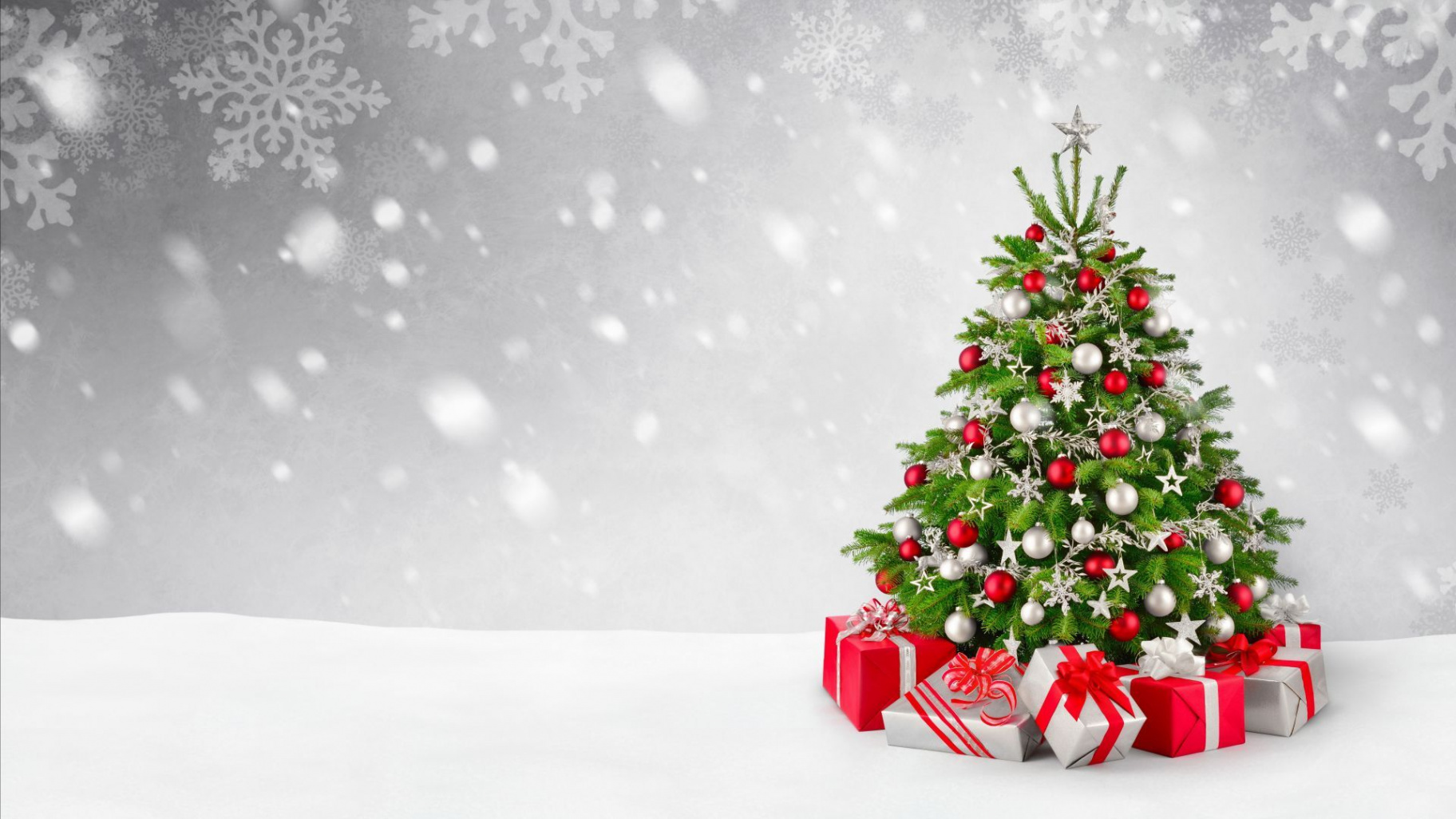 Christmas, New Year, gifts, fir-tree, snow, k (horizontal