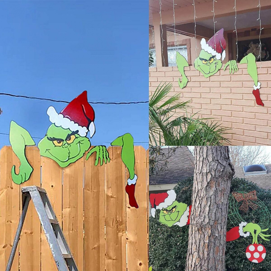 Christmas Peeker Sculpture Grinch Thief Hand Cut House Decorations