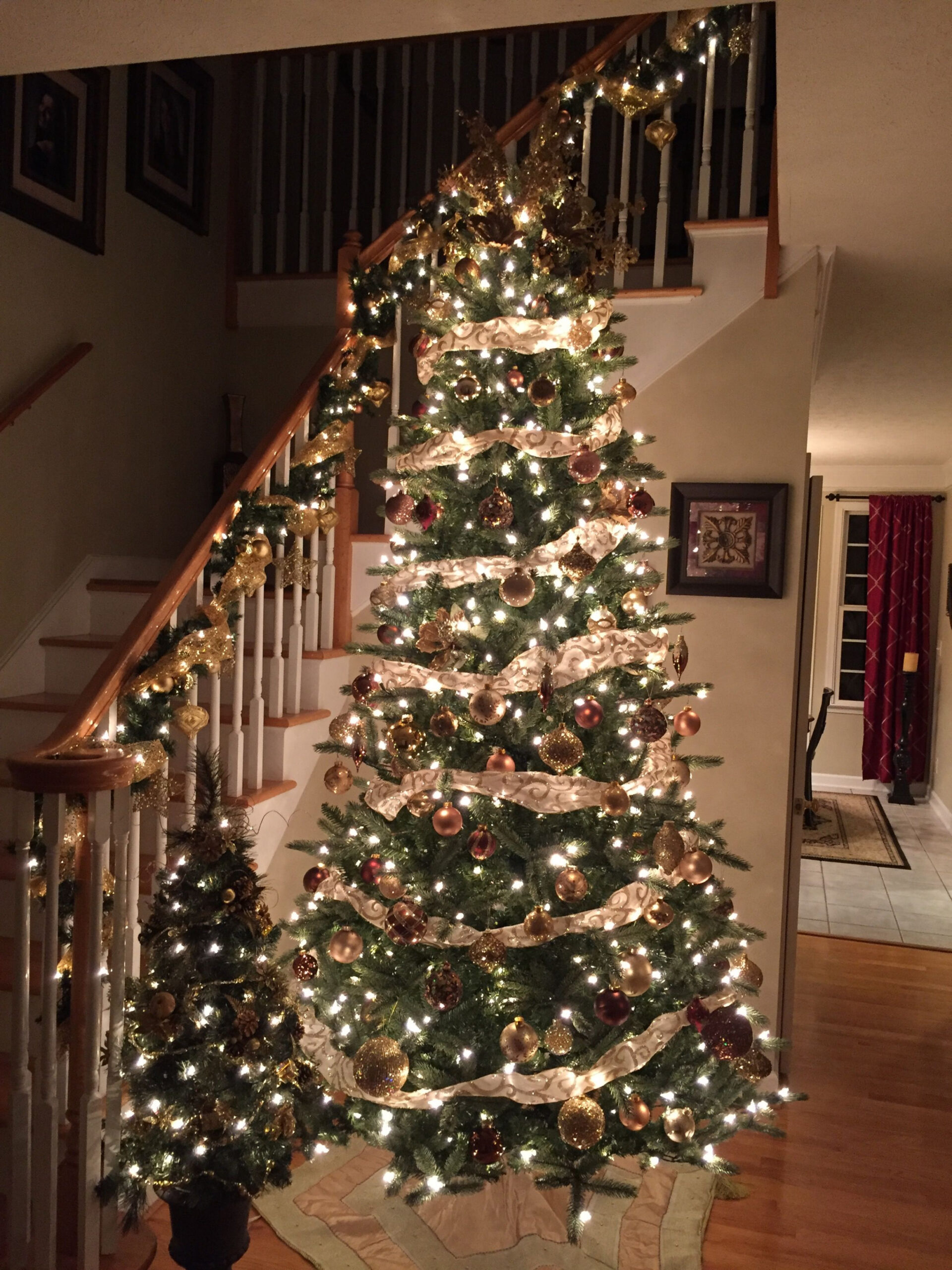 Christmas tree in the foyer  Christmas stairs decorations