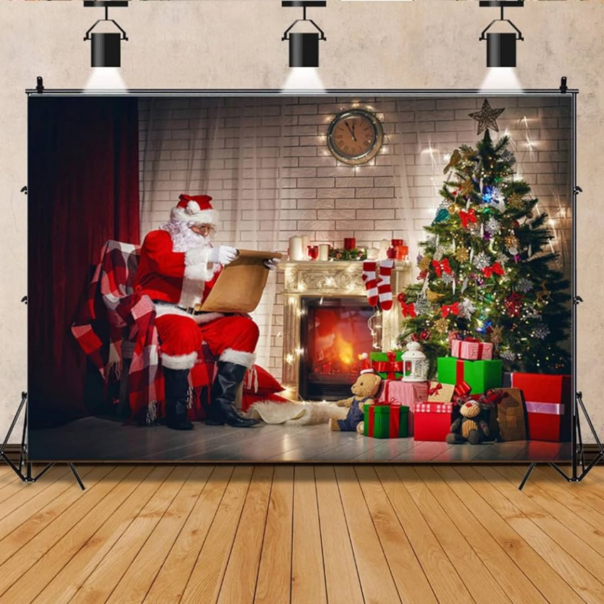 Christmas Tree Living Room Santa Backdrop Photography Background for Photo  Studio Kids Photozone Prop Vinyl xft