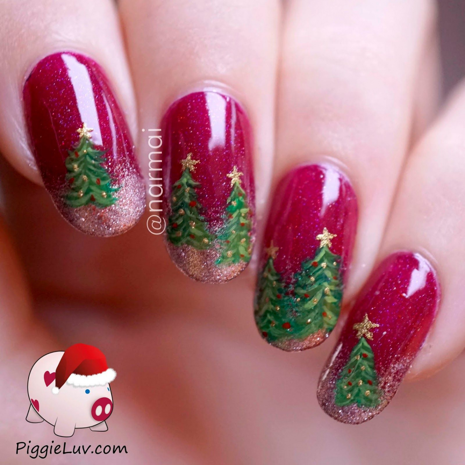 Christmas trees nail art  Christmas tree nail art, Christmas nail