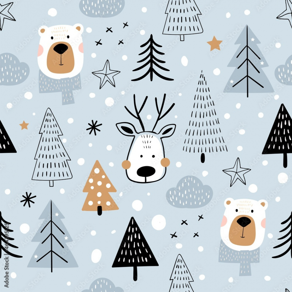 Christmas winter seamless pattern, kids background, wallpaper