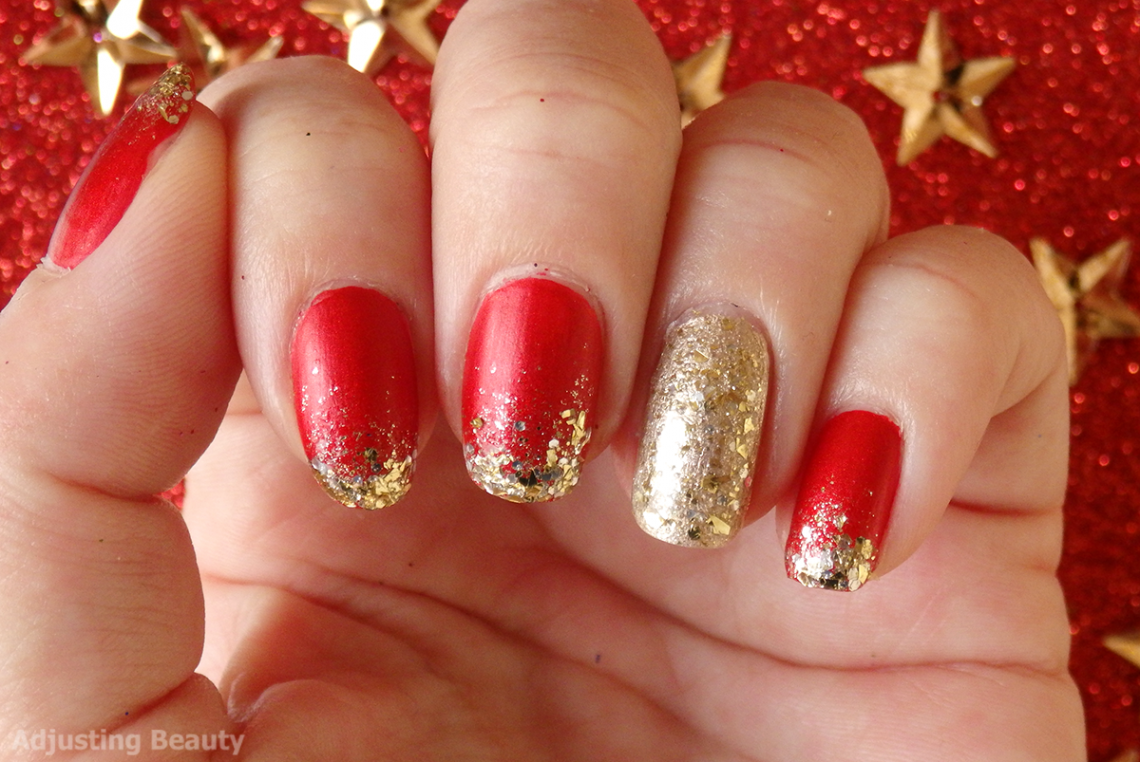 Classic Red And Gold Christmas Manicure - Adjusting Beauty