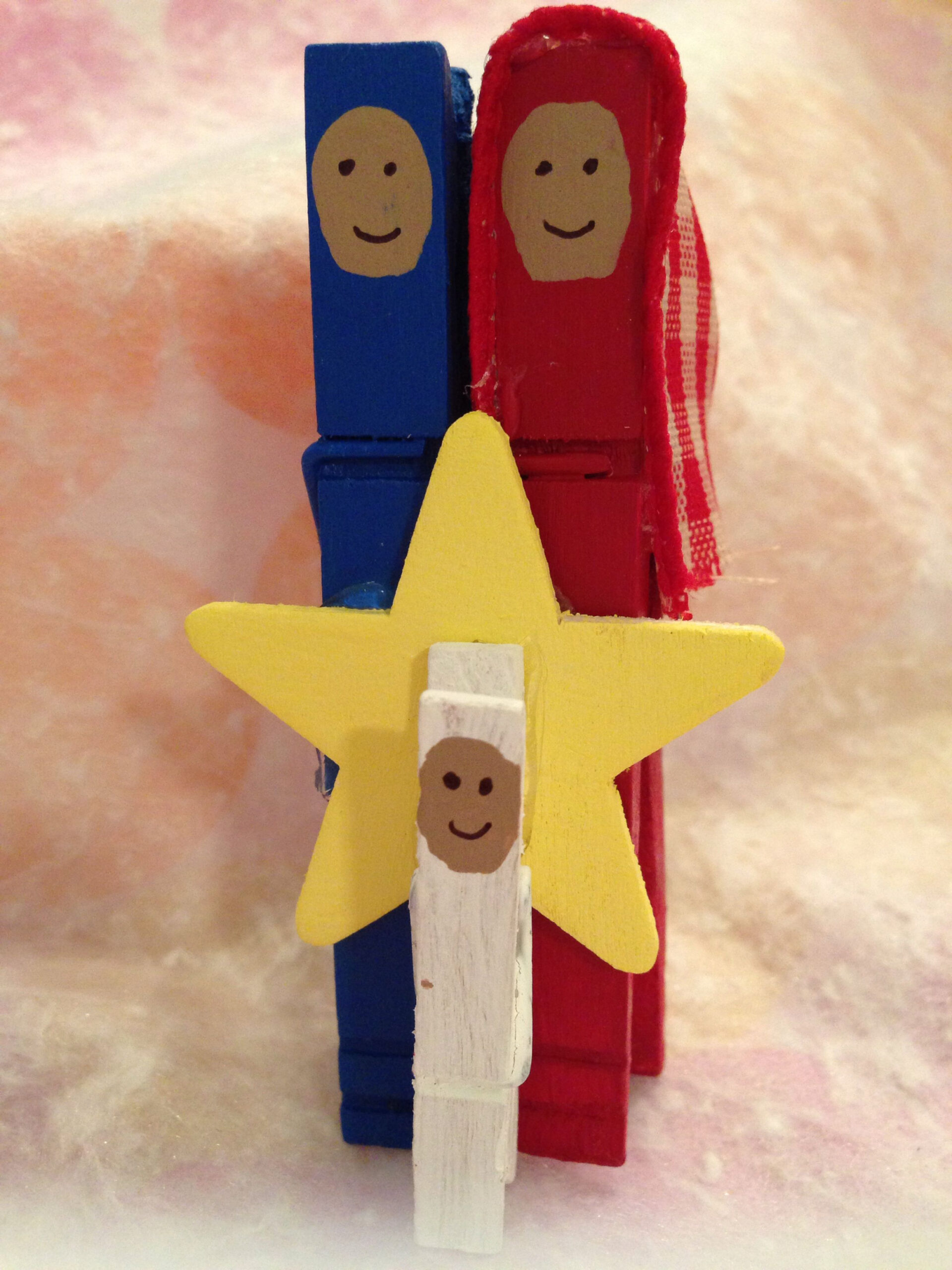 Clothespin Jesus, Mary, Joseph  Jesus crafts, Preschool crafts