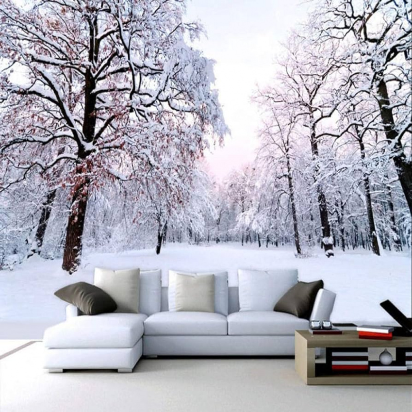 Custom D Wallpaper Beautiful Winter Snow Landscape Wall Painting Living  Room TV Background Wall Modern Simple D Home Decor 40 (W) x 00 (H) cm