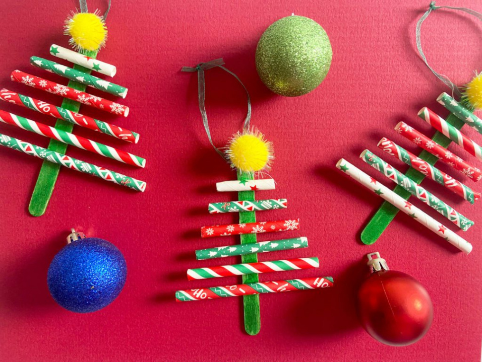 Cute And Easy Paper Straw Christmas Tree Ornaments Kids Craft