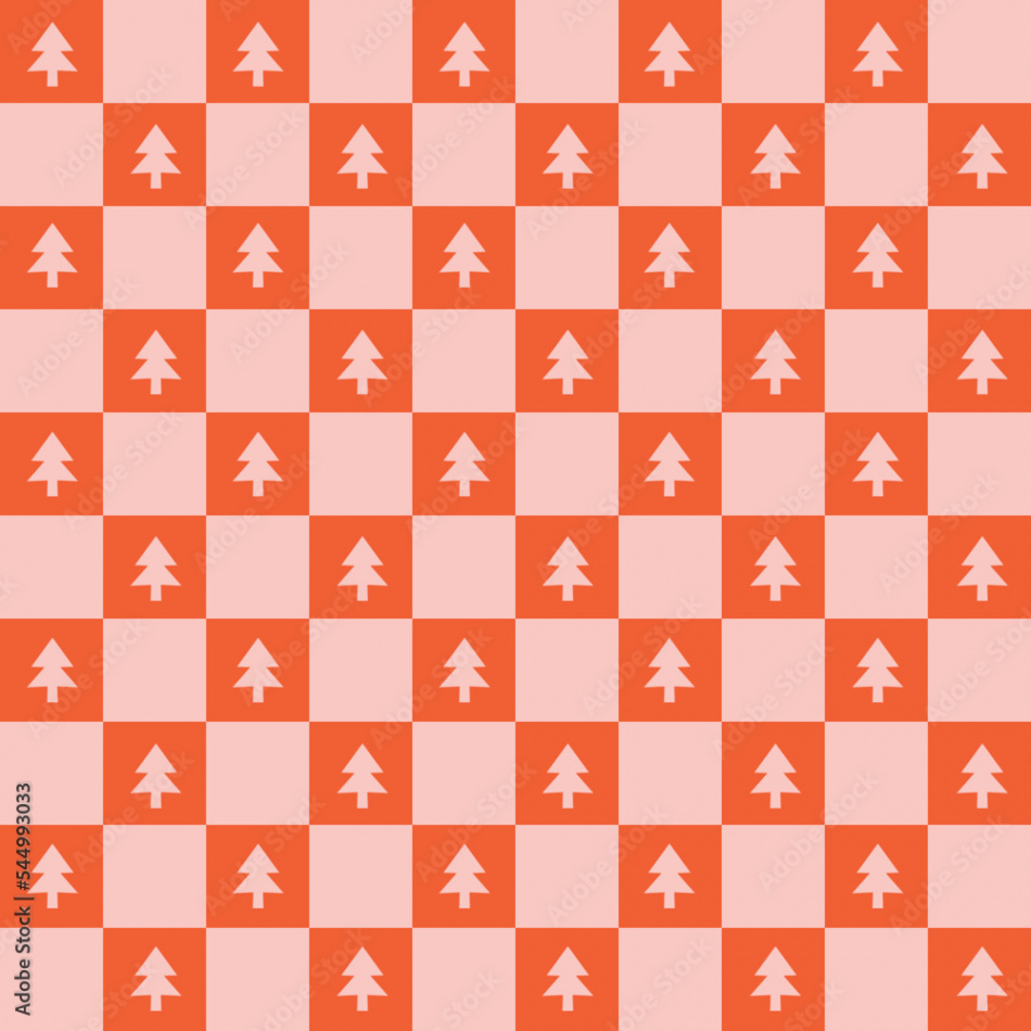 Cute retro vintage Christmas Checkerboard YK seamless pattern