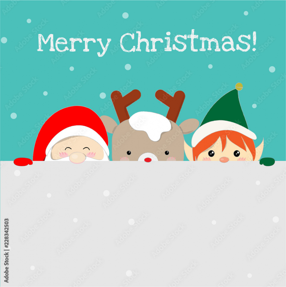 Cute santa claus , christmas elf and reindeer cartoon lovely