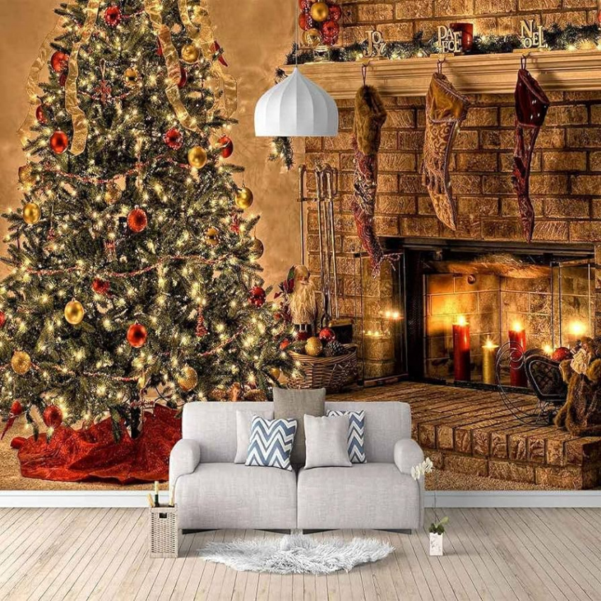 D Photo Wallpaper Self-Adhesive Mural Christmas Fireplace