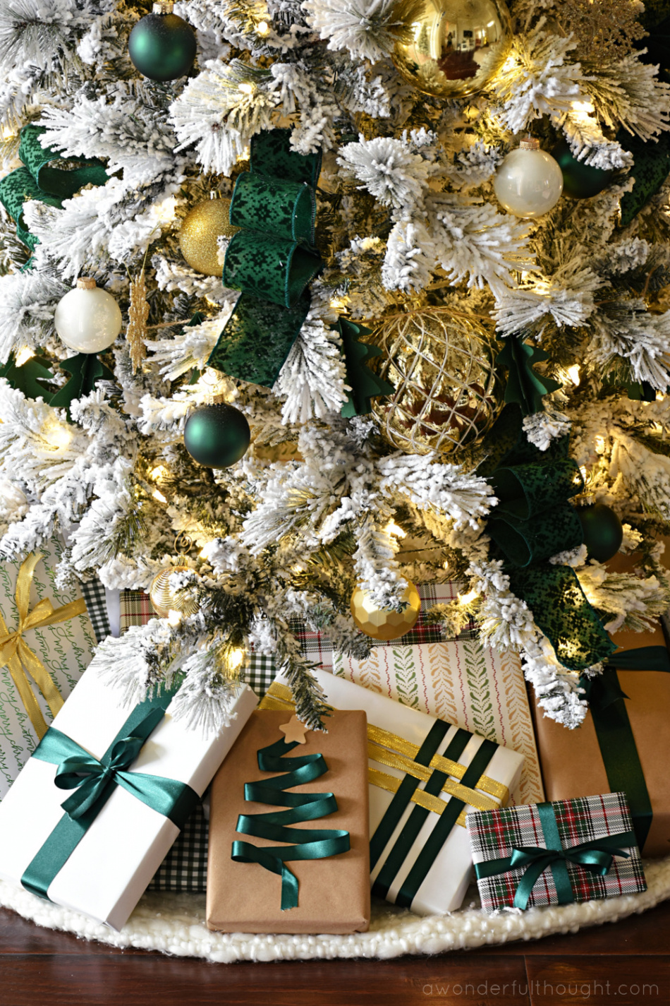 Dark Green Christmas Tree with gold accents - A Wonderful Thought