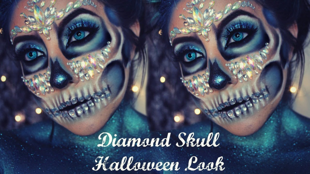 Diamond Blue Skull Halloween Makeup 