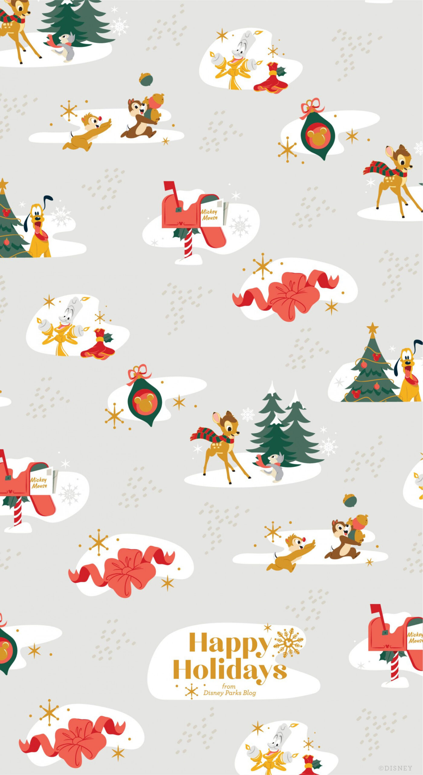 Disney Christmas Wallpaper / Sidekicks / Bambi, Lumiere, Chip