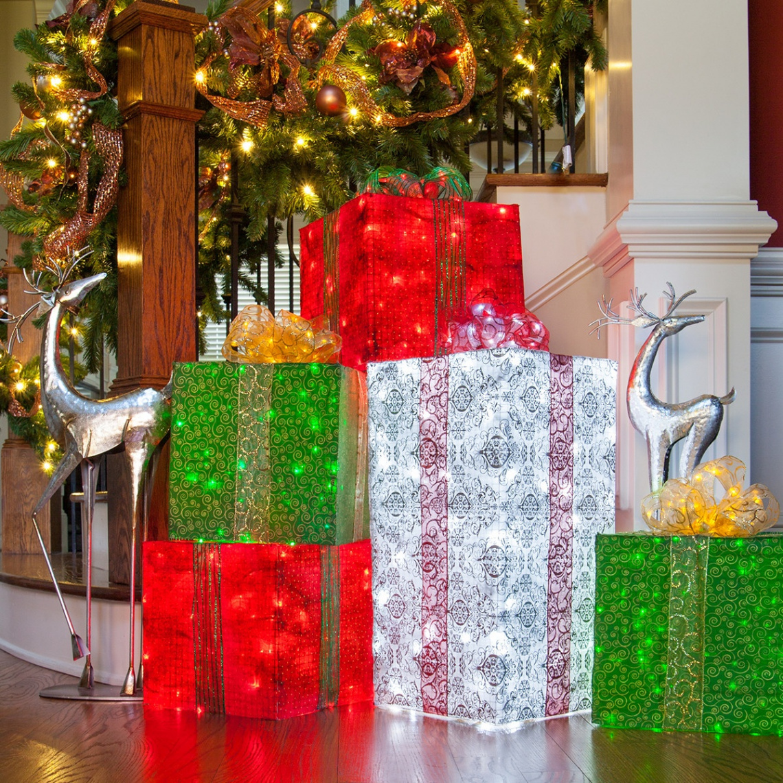 DIY Christmas Decorations -  Lighted Gift Boxes