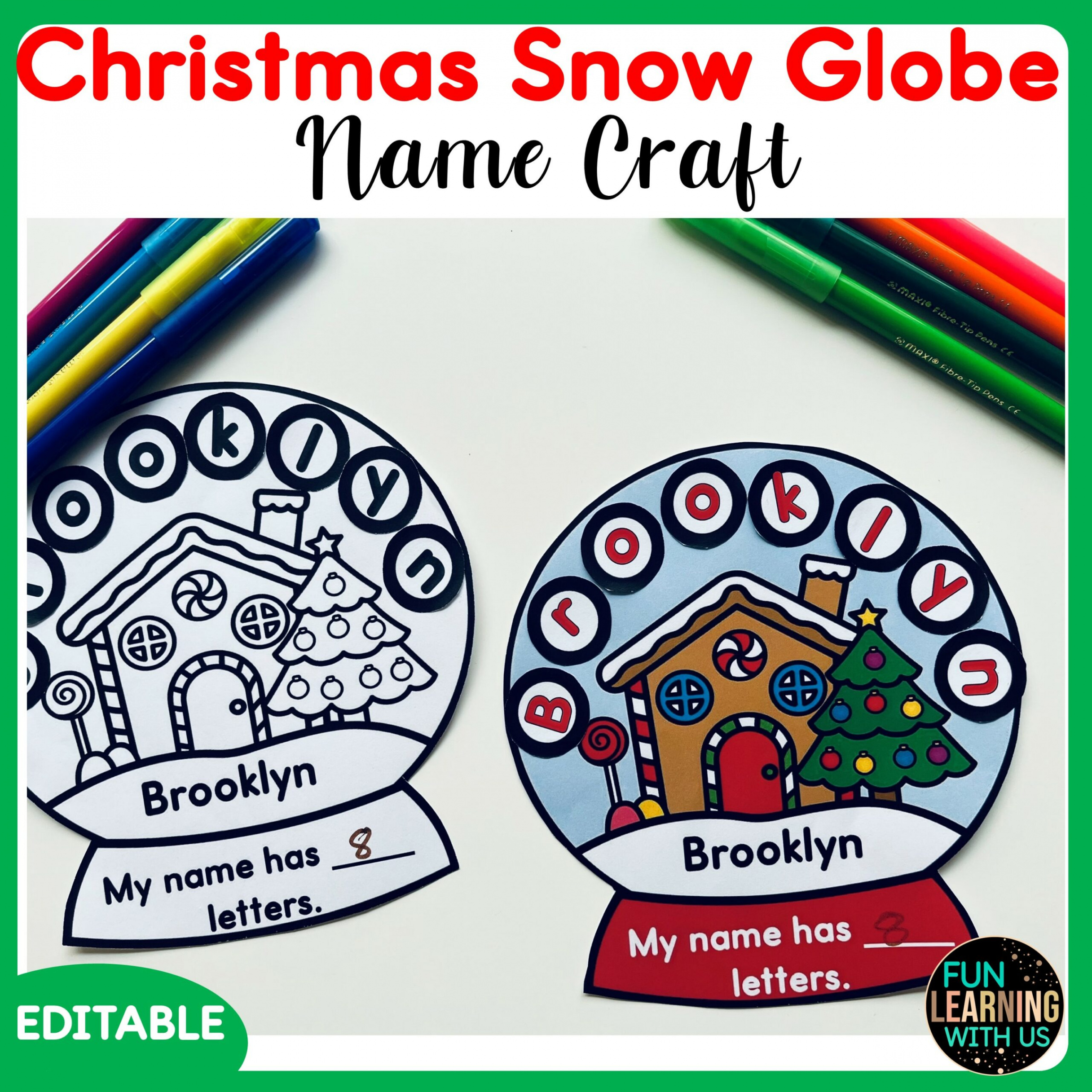 Editable Christmas Snow Globe Name Crafts  Winter Name Craft